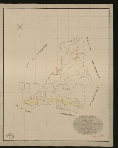 Saint-Maclou. Tableau d'assemblage _ du Plan Parcellaire de la Commune de Saint-Maclou _ Canton de Beuzeville - Pontaudemer - Eure. _ Terminé sur le terrain le 31 décembre 1833, sous l'administration de M. A Passy, Préfet _ M. Noc, maire _ en sous la Direction de M. Marel, Directeur des Contributions directes. _ M. Le Fébure, Géomètre en Chef. _ Par M. Thorel, Géomètre de 1re classe.
