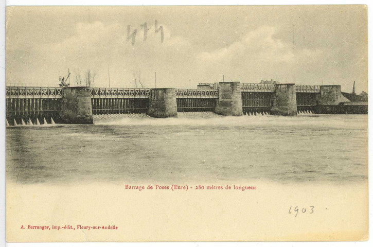 Poses. Le Barrage de Poses - 280 mètres de longueur.