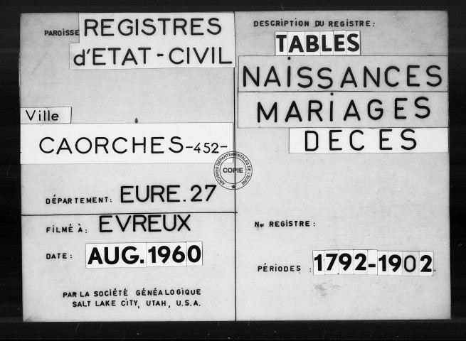 Tables (1792-1902)