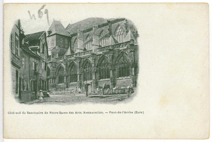 Pont-de-l'Arche. Côté sud du Sanctuaire de Notre-Dame des Arts. Restauration.