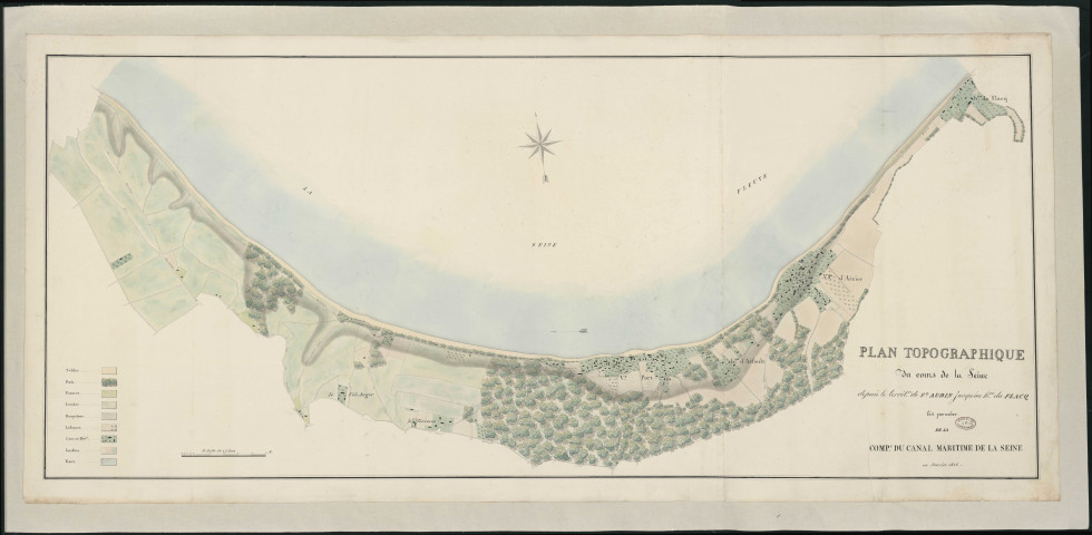 Cours de la Seine Entre Aizier Et Saint-Aubin - "Plan topographique du cours de la Seine depuis le territoire de Saint-Aubin jusqu'au hameau du Flacq".