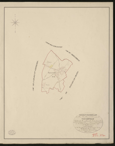 Voiscreville. Tableau d'assemblage du Plan Parcellaire de la Commune de Voiscreville. _ Canton de Bourgtheroulde - Pontaudemer - Eure. _ Terminé sur le terrain en 1828, sous l'administration de M. Le Vicomte Raymond Delaitre, Préfet - M. Coipel, Maire et sous la direction de M. Hurtelle, Directeur des Contributions directes. _ M. Hautier, Géomètre en Chef. _ Par M. Charpentier, Géomètre de 1re classe