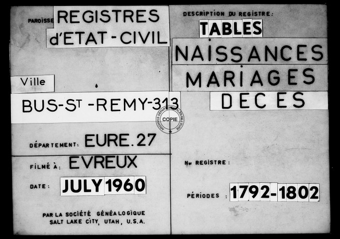 Tables (1792-1902)