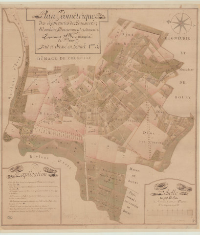 Courcelles-lès-Gisors (Oise) - "Plan géométrique des seigneuries de Beausseré, Monbine, Moreaumont et Sancourt". *