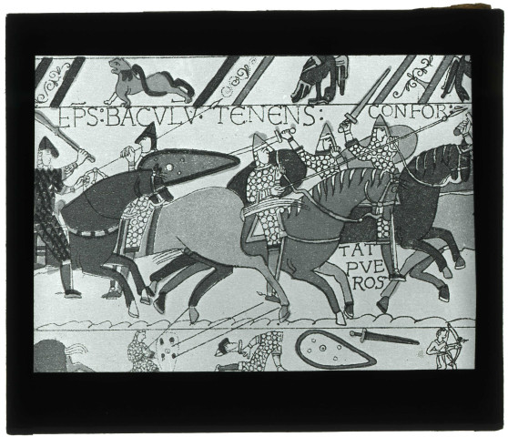 Tapisserie de Bayeux (Calvados), dessin de la broderie de la reine Mathilde, détail.