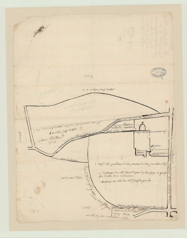 Chambord - 1- "Carte de la plus grande partie de l'ainesse du Buisson Roger située en la paroisse de Bois-Penthou. Carte n°8 Montrimé". * 2- "Plan de l'ainesse du Buisson Roger, paroisse de Bois-Penthou". * 3- "Plan de l'église et presbytère de la paroisse de Bois-Penthou". *