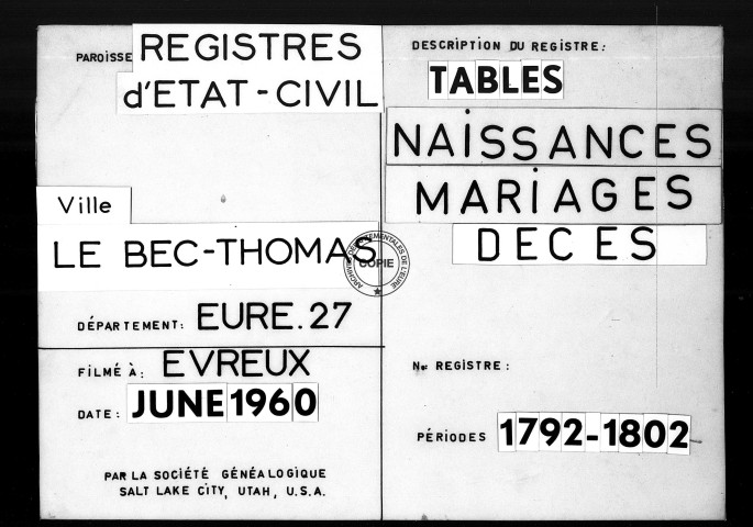 Tables (1792-1902)