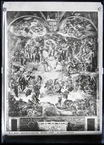 Plafond peint de la Chapelle Sixtine par Michel-Ange représentant le jugement dernier.