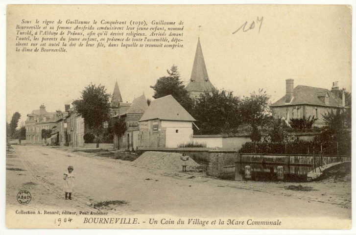 Bourneville. Un coin du Village et la Mare Communale.
