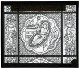 Cathédrale Notre-Dame de Fourvière à Lyon (Rhône), dessin du vitrail de "la Rédemption, naissance de Jésus".