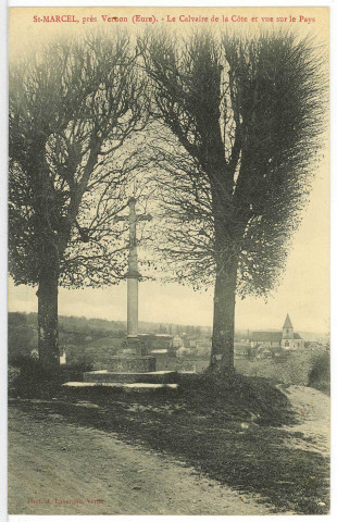 Saint-Marcel. Le Calvaire de la Côte et vue sur le Pays.