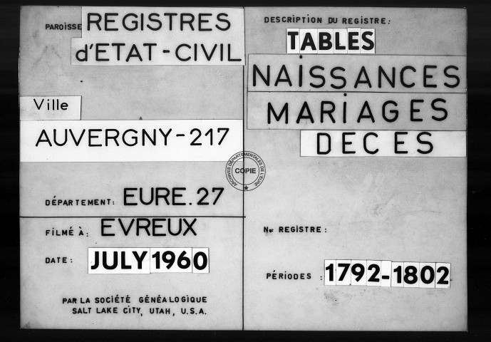 Tables (1792-1902)