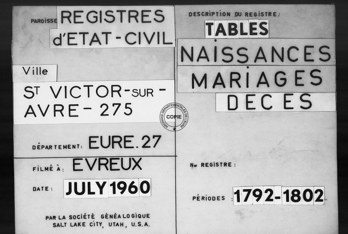 Tables (1792-1902)