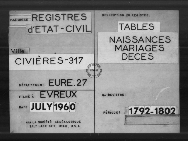 Tables (1792-1902)