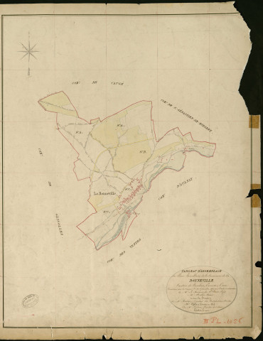 Bonneville-sur-Iton (La). Tableau d'assemblage _ du Plan Parcellaire de la Commune de Bonneville _ Canton de Conches - Evreux - Eure. _ Terminé sur le Terrain le 20 Septembre 1854 , sous l'administration de M. Le Marquis de Ste Croix, Préfet _ M. Nobles, Maire _ sous la Direction de M. Masson, Directeur des Contributions directes _ M. Le Fébure, Géomètre en Chef. _ Par M. Lefebure Désiré, Géomètre de 1re classe.