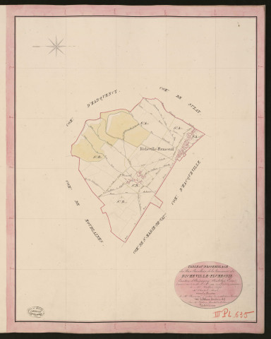 Richeville. Tableau d'assemblage du Plan Parcellaire de la Commune de Richeville-Flumesnil. _ Canton d'Etrépagny - Andelys - Eure. _ Terminé sur le terrain le 8 octobre 1849, sous l'administration de M. Vallon, Préfet - M. d'Hostel, Maire et sous la direction de M. Chauveau, Directeur des Contributions directes. _ M. Le Fébure, Géomètre en Chef. _ Par M. Lefebvre, Géomètre de 1re classe