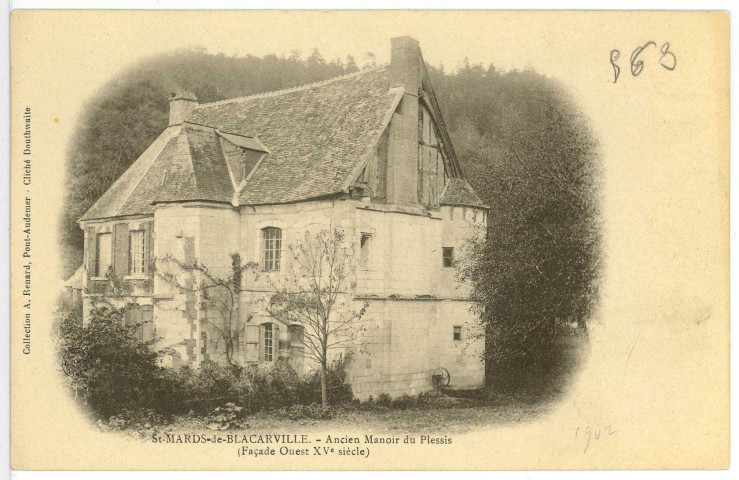 Saint-Mards-de-Blacarville. Ancien Manoir du Plessis (Façade Ouest XVe siècle).