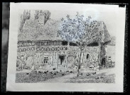 Dessin d'une chaumière à colombages.