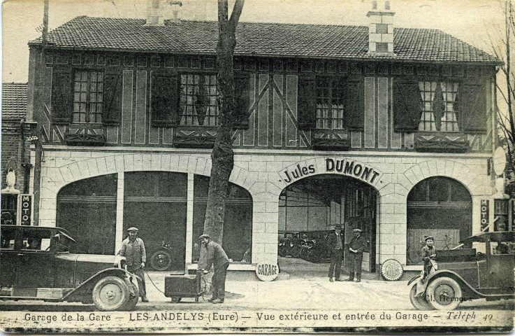 Andelys (Les). Garage de la Gare. - Les Andelys (Eure). - Vue extérieure et entrée du Garage. - Téléph. 49.