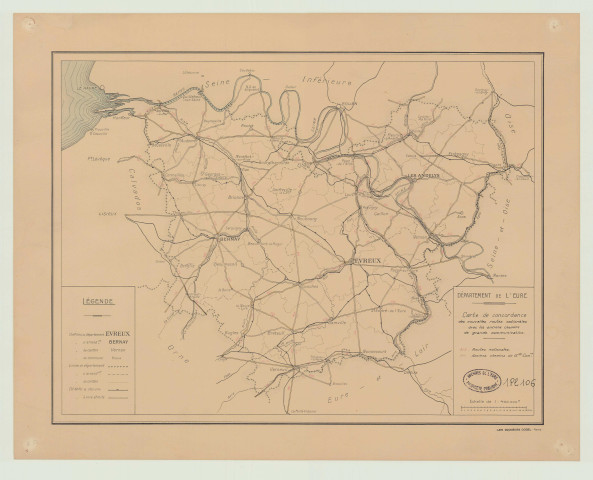 Carte de concordance des nouvelles routes nationales avec les anciens chemins de grande communication
