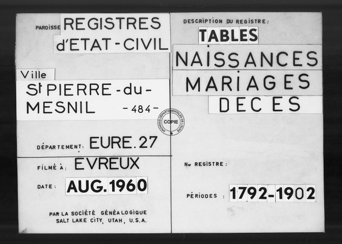 Tables (1792-1902)