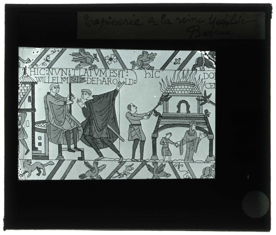 Tapisserie de Bayeux (Calvados), dessin de la broderie de la reine Mathilde, détail.