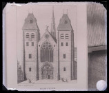 Héliotypie représentant la façade de l'église d'Écouis (Eure).