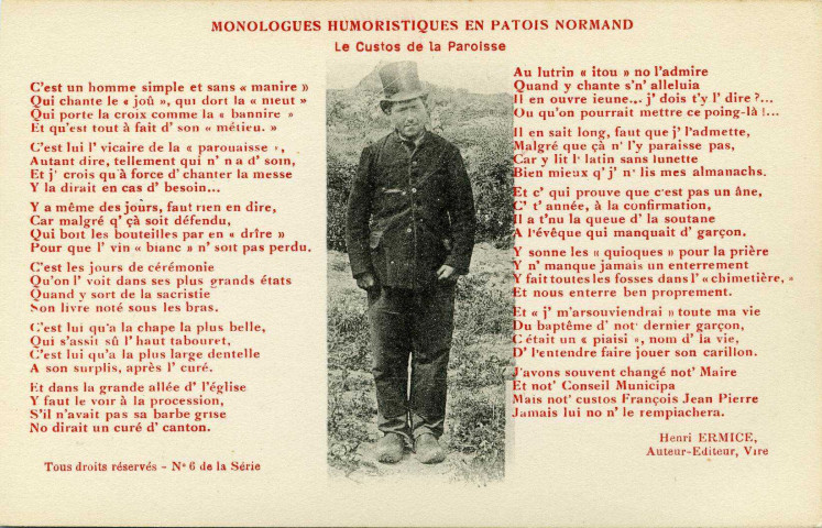 Divers. Monologue humoristiques en patois normand. - Le Custos de la Paroisse.