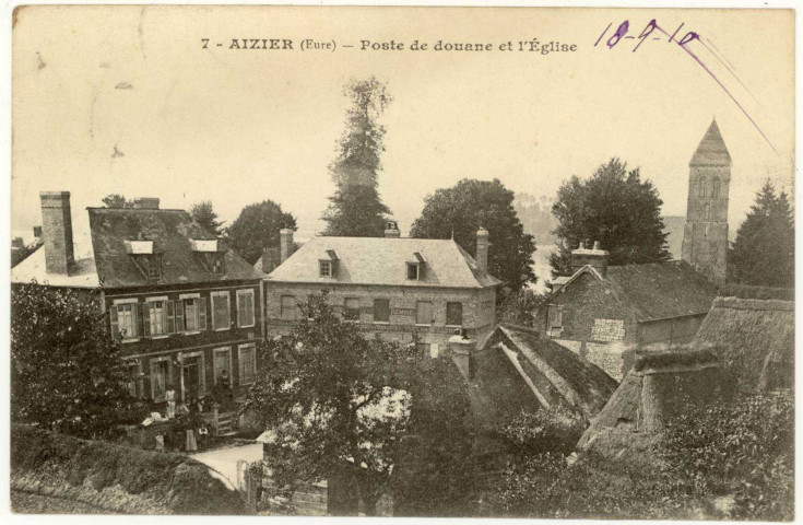 Aizier. Poste de douane et l'Eglise.
