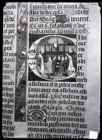 Bibliothèque de la ville de Rouen (Seine-Maritime), miniature représentant la procession du Saint-Sacrement.