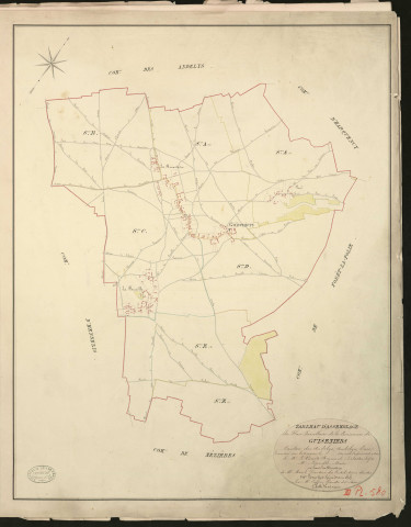 Guiseniers. Tableau d'assemblage du Plan Parcellaire de la Commune de Guiseniers. _ Canton des Andelys - Andelys - Eure. _ Terminé sur le terrain en 1830, sous l'administration de M. Le Vicomte Raymond Delaitre, Préfet - M. Legendre, Maire et sous la direction de M. Marel, Directeur des Contributions directes. _ - M. Hautier, Géomètre en chef. _ Par M. Caffin, Géomètre de 1re classe