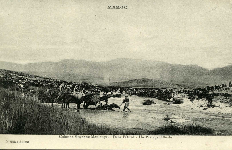 Colonne Moyenne Moulouya. - Dans l'Oued - Un passage difficile