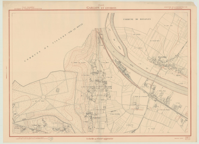 Gaillon _ MRU _ Croquis topographique, document de première approximation en 6 feuilles, établi d'après les réductions des plans de sections cadastraux complétés à l'aide de photographies aériennes