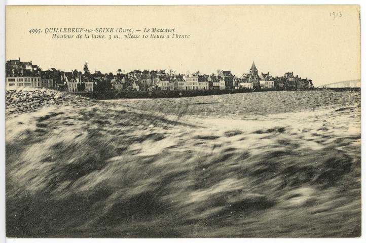Quillebeuf-sur-Seine. Le Mascaret - Hauteur de la lame : 3 m. vitesse 10 lieues à l'heure.