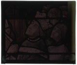 Cathédrale Notre-Dame d'Évreux (Eure), chapelle de la Mère de Dieu, troisième fenêtre sud, vitrail « La Vierge de Miséricorde », détail : tête du roi Louis XI.
