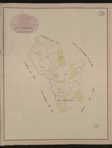 Sainte-Geneviève-lès-Gasny. Tableau d'assemblage du Plan Parcellaire de la Commune de Sainte-Geneviève-les-Gasny. _ Canton d'Ecos - Andelys - Eure. _ Terminé sur le terrain le 13 décembre 1836, sous l'administration de M. A Passy, Préfet - M. Lecellier, Maire et sous la direction de M. Marel, Directeur des Contributions directes. _ M. Le Fébure, Géomètre en Chef. _ Par M. Letailleur, Géomètre de 1re classe