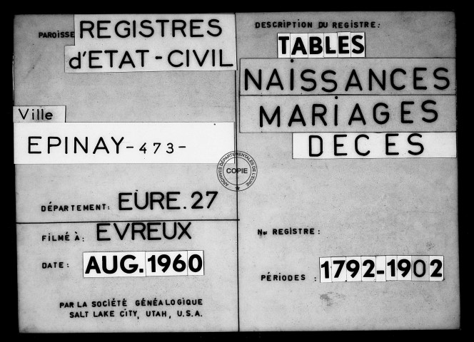 Tables (1792-1902)