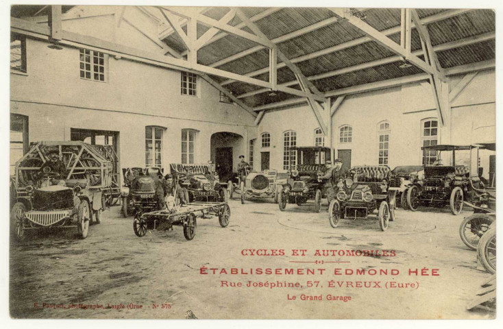 Evreux-Ville. Cycles et Automobiles-Etablissements Edmond Hée-Rue Joséphine, 57-Evreux - Le Grand Garage.