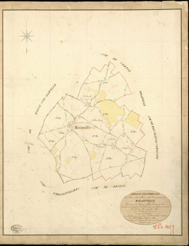 Morainville-sur-Damville. Tableau d'assemblage _ du Plan Parcellaire de la Commune de Morainville _ Canton de Damville - Evreux - Eure. _ Terminé sur le Terrain le 19 Octobre 1839 , sous l'administration de M. de Monicault, Préfet _ M. Hellard, Maire _ sous la Direction de M. Garnier, Directeur des Contributions directes _ M. Le Fébure, Géomètre en Chef. _ Par M. Le Grain, Géomètre de 1re classe.