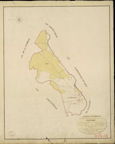 Planches (Les). Tableau d'assemblage _ du Plan Parcellaire de la Commune de Planches _ Canton de Louviers - Louviers - Eure. _ Terminé sur le Terrain en 1823, sous l'administration de M. Le Vicomte Raymond Delaitre, Préfet _ M. Moisson, Maire _ et sous la Direction de M. Boullenger, Directeur des Contributions directes _ M. Hautier, Géomètre en Chef. _ Par M. Thorel, Géomètre de 1re classe.