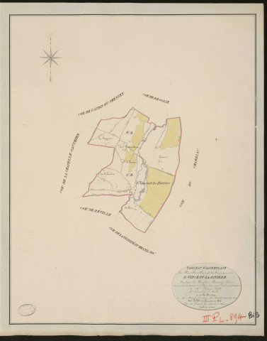 Saint-Vincent-la-Rivière. Tableau d'assemblage _ du Plan Parcellaire de la Commune de Saint-Vincent-la-Rivière _ Canton de Broglie - Bernay - Eure. _ Terminé sur le terrain le 5 Mai 1831, sous l'administration _ de M. Passy, Préfet _ M. Thieulin, Maire _ et sous la Direction _ de M. Marel, Directeur des Contributions directes _ M. LeFébure, Géomètre en chef _ Par M. Girard Géomètre de 1ere classe.