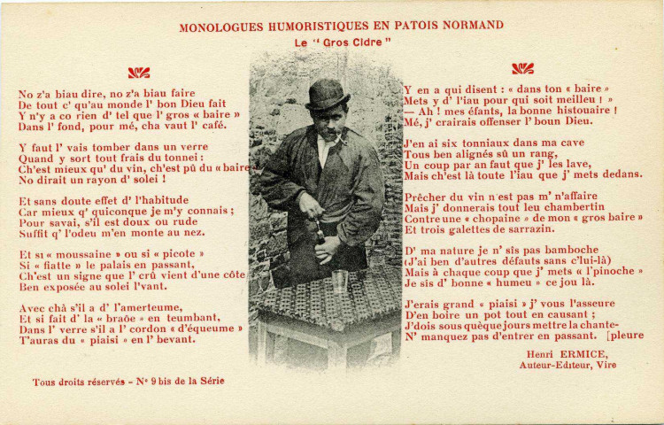 Divers. Monologue humoristiques en patois normand. - Le "Gros Cidre".
