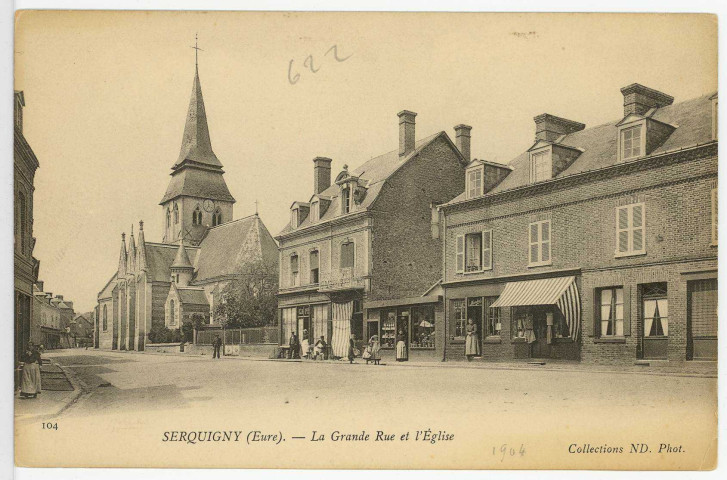 Serquigny. La Grande Rue et l'Eglise.