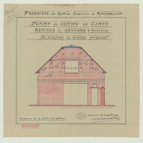 Breuilpont _"Ferme du château de Lorey. Propriété de Mme la comtesse de Montgrillon. Remise à grains et fourrage".