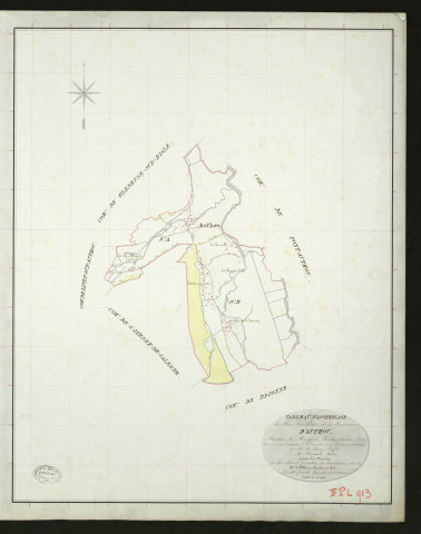 Authou. Tableau d'assemblage _ du Plan Parcellaire de la Commune d'Authou _ Canton de Montfort - Pontaudemer - Eure. _ Terminé sur le Terrain le 30 juin 1833, sous l'administration de Mr. A Passy, Préfet _ Mr. Fremont, Maire _ sous la Direction de M.Marel, Directeur des Contributions directes _ M. Le Fébure, Géomètre en Chef. _ Par M. Gérard, Géomètre de 1re classe.