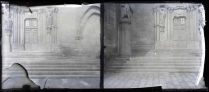 Portail latéral sud de la cathédrale de Strasbourg (Bas-Rhin), avec statues de l'Eglise et de la Synagogue.