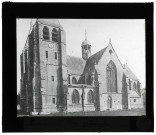 Collégiale Notre-Dame de l'Assomption d'Écouis (Eure), vue générale côté sud. Probablement d'après négatif 37 Fi 2645, reproduction d'un cliché Des Forts reproduit dans le livre de Louis Reignier sur la Collègiale d'Ecouis, pp. 86-87