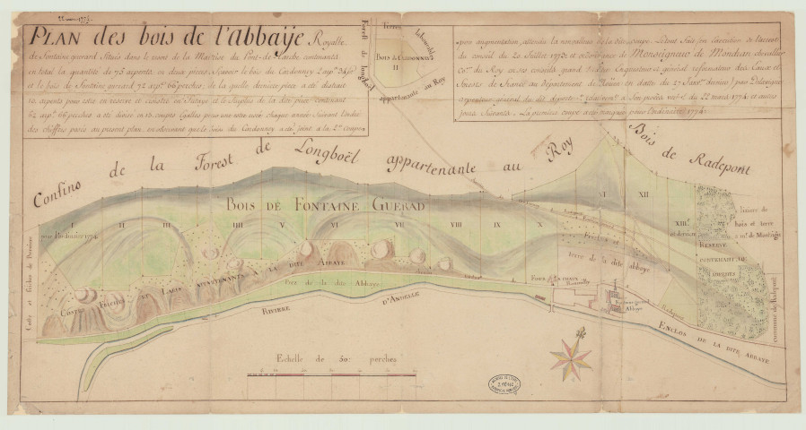 Radepont - 1- "Plan des bois de l'abbaye royale de Fontaine-Guérard". * 2- "Plan des bois de l'abbaye royale de Fontaine-Guérard". * 3- "Plan géométrique des bois, terres labourables…". *