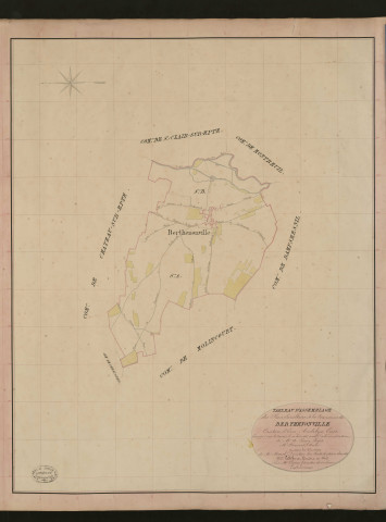 Berthenonville. Tableau d'assemblage du Plan Parcellaire de la Commune de Berthenonville. _ Canton d'Ecos - Andelys, Eure. _ Terminé sur le terrain le 10 juin 1836, sous l'administration de M. A. Passy, Préfet - M. Chauvet, Maire et sous la direction de M. Marel, Directeur des Contributions directes. _ - M. Le Fébure, Géomètre en Chef. _ Par M. Pézien, Géomètre de 1re classe.