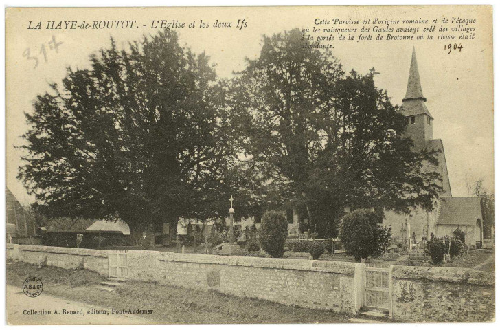Haye-de-Routot (La). L'Eglise et les deux Ifs.